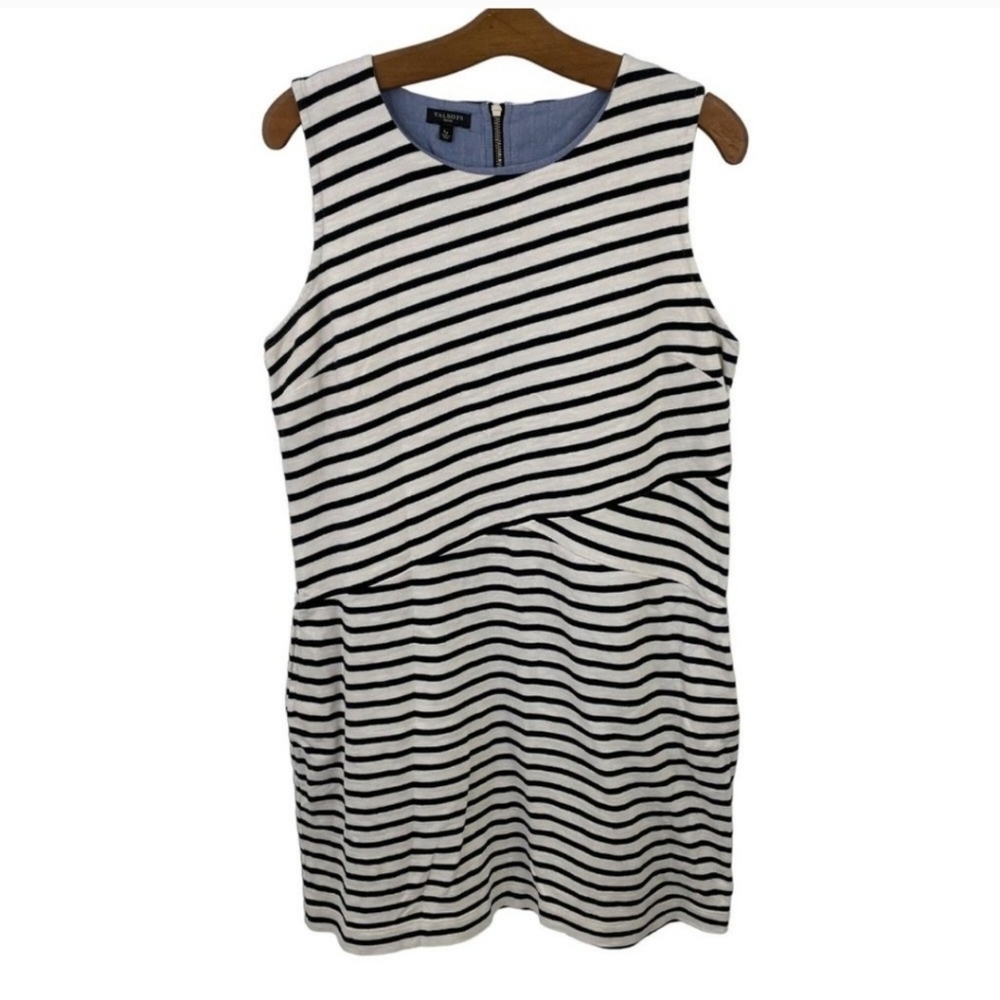 Talbots Striped Sleeveless Shift Dress w/ Zipper Detail Nautical Womens Petite L